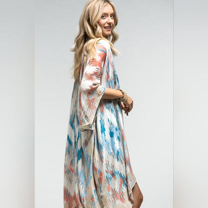 Artistic Southwest Diamond Patterned Kimono - Lightweight Silky Material