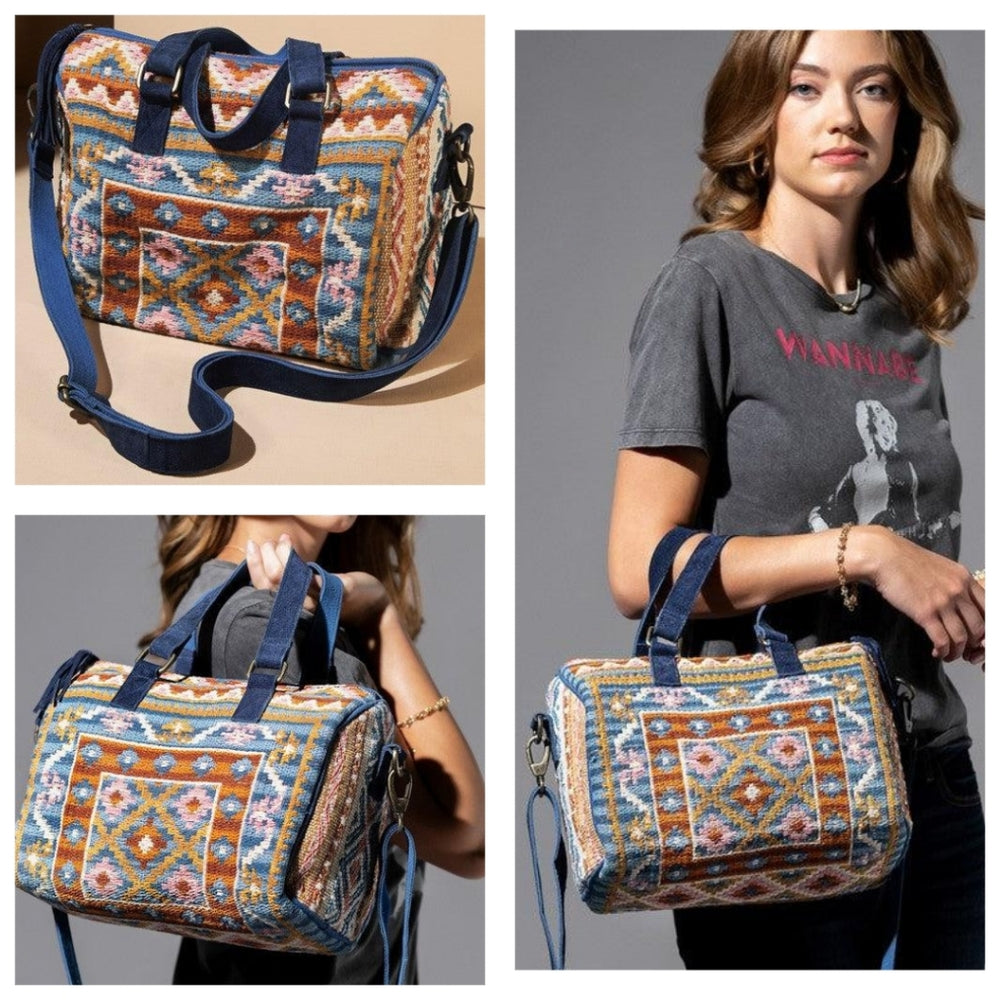 Handmade Boho Chic Satchel / Boston Bag - Navajo Aztec Inspired Design