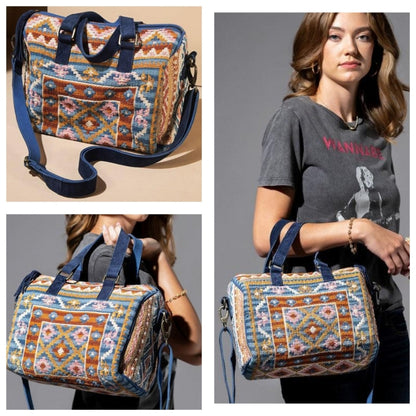 Handmade Boho Chic Satchel / Boston Bag - Navajo Aztec Inspired Design
