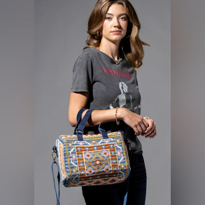 Handmade Boho Chic Satchel / Boston Bag - Navajo Aztec Inspired Design