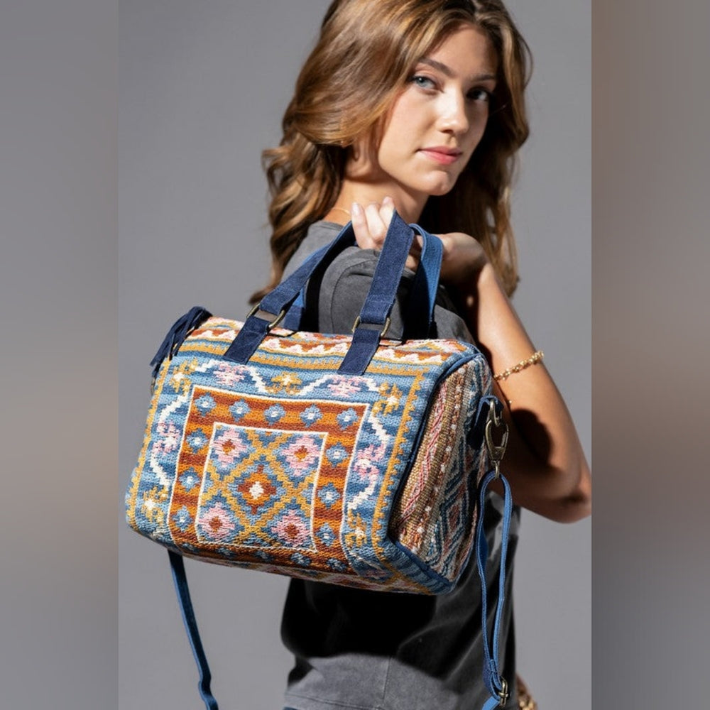 Handmade Boho Chic Satchel / Boston Bag - Navajo Aztec Inspired Design