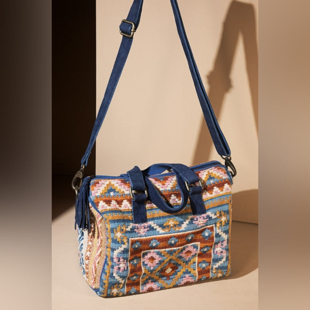 Handmade Boho Chic Satchel / Boston Bag - Navajo Aztec Inspired Design