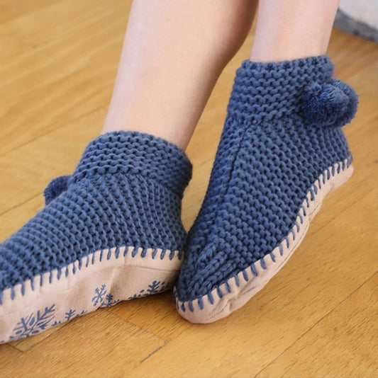 Comfy Hand Knitted Indoor Slipper Booties w Pom-Poms 6-7 & 8-10🎁 Excellent Gift