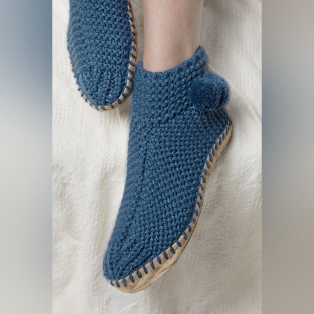 Comfy Hand Knitted Indoor Slipper Booties w Pom-Poms 6-7 & 8-10🎁 Excellent Gift