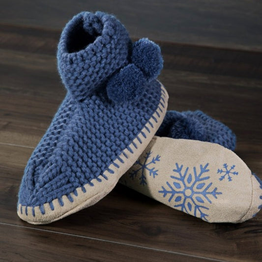 Comfy Hand Knitted Indoor Slipper Booties w Pom-Poms 6-7 & 8-10🎁 Excellent Gift