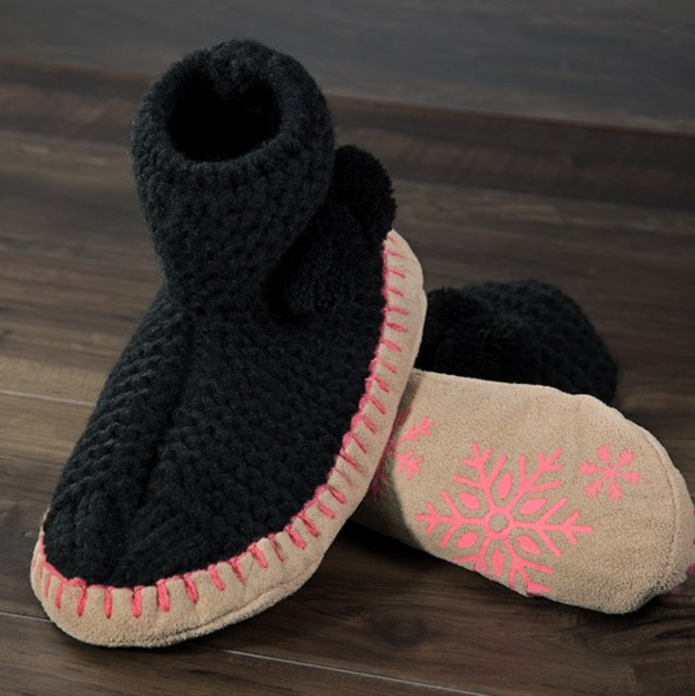 Comfy Hand Knitted Indoor Slipper Booties w Pom-Poms sz8-10🎁 Excellent Gift! 🎁