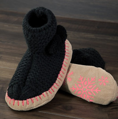 Comfy Hand Knitted Indoor Slipper Booties w Pom-Poms sz8-10🎁 Excellent Gift! 🎁