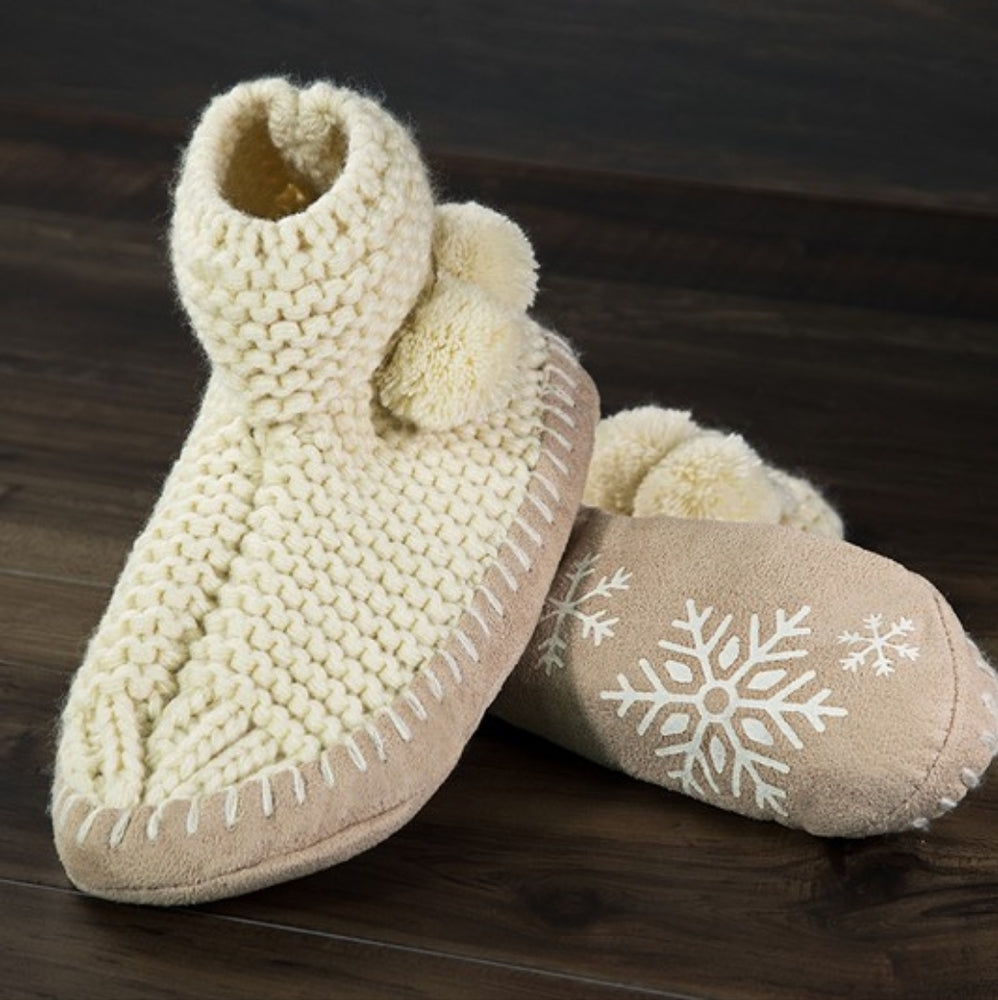 Comfy Hand Knitted Indoor Slipper Booties w Pom-Poms 6-7 & 8-10🎁 Excellent Gift