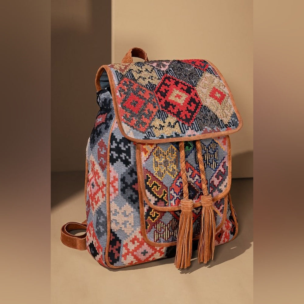 Embroidered Backpack - Unique Artisan Embellished Ethnic Look -Fully Fine Cotton