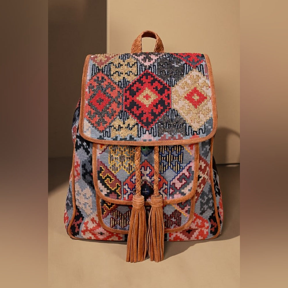 Embroidered Backpack - Unique Artisan Embellished Ethnic Look -Fully Fine Cotton