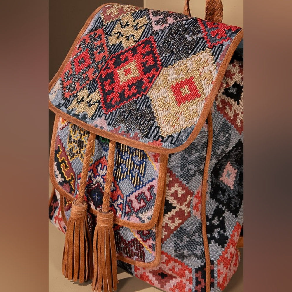 Embroidered Backpack - Unique Artisan Embellished Ethnic Look -Fully Fine Cotton