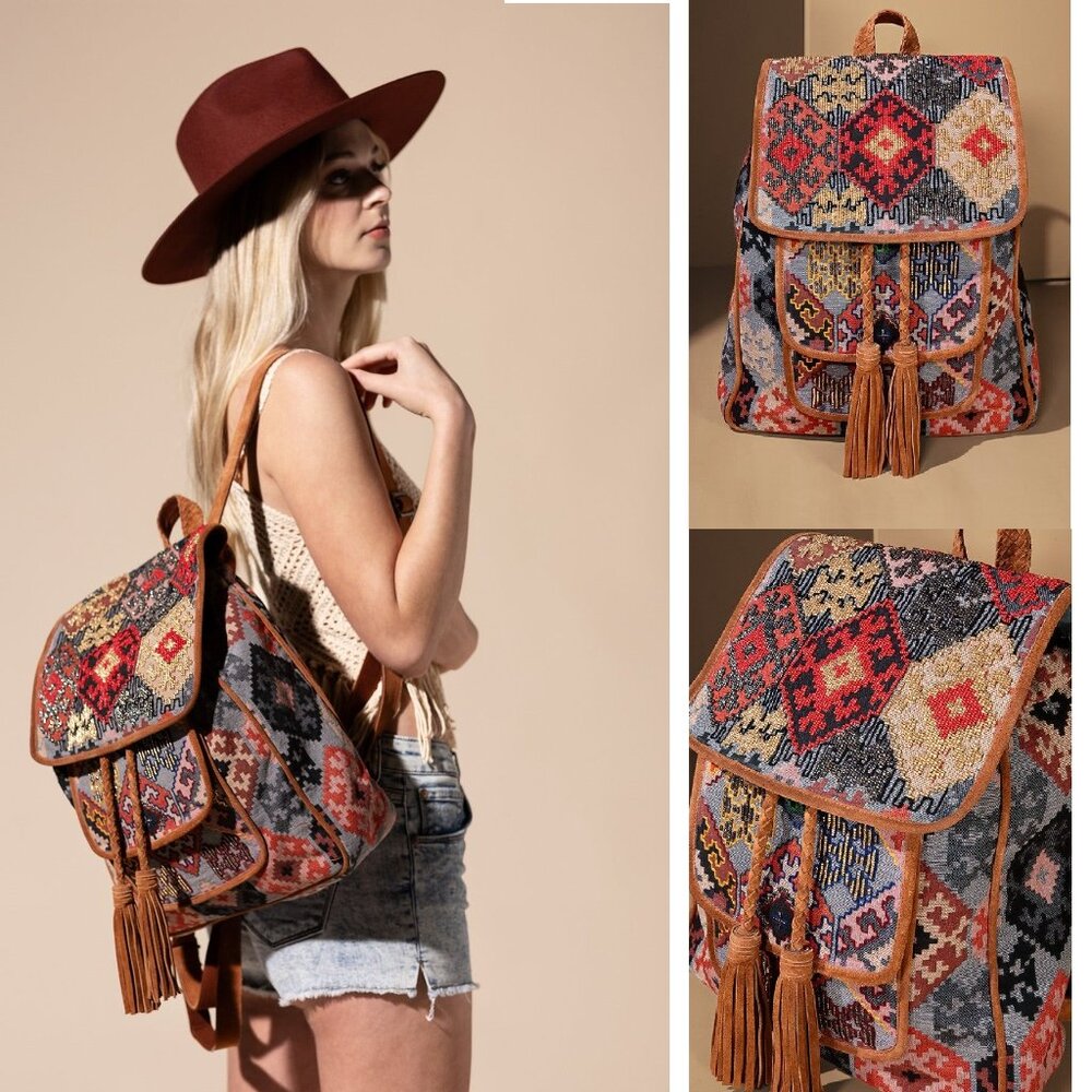 Embroidered Backpack - Unique Artisan Embellished Ethnic Look -Fully Fine Cotton