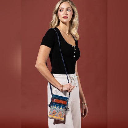 Cellphone Crossbody Bag Vibrant Artisan Hand-Painted & Embossed Genuine Leather