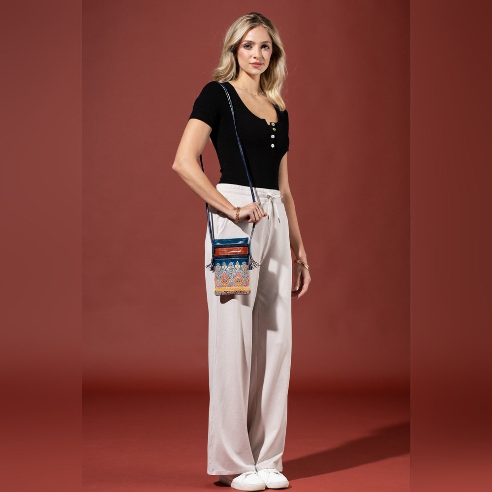 Cellphone Crossbody Bag Vibrant Artisan Hand-Painted & Embossed Genuine Leather