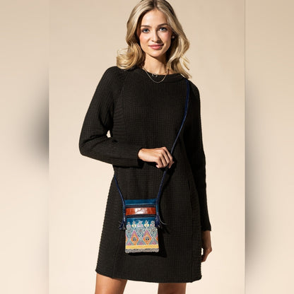 Cellphone Crossbody Bag Vibrant Artisan Hand-Painted & Embossed Genuine Leather