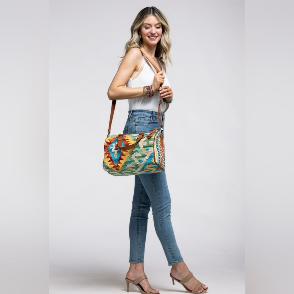 Handmade Boho Chic Satchel / Boston Bag - Navajo Aztec Inspired Design