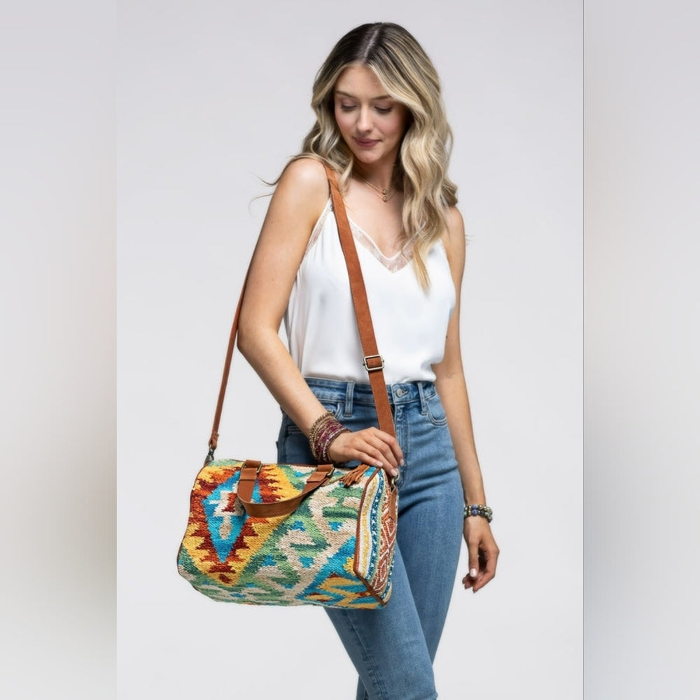 Handmade Boho Chic Satchel / Boston Bag - Navajo Aztec Inspired Design