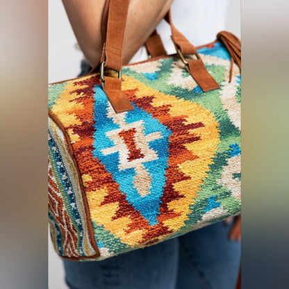 Handmade Boho Chic Satchel / Boston Bag - Navajo Aztec Inspired Design
