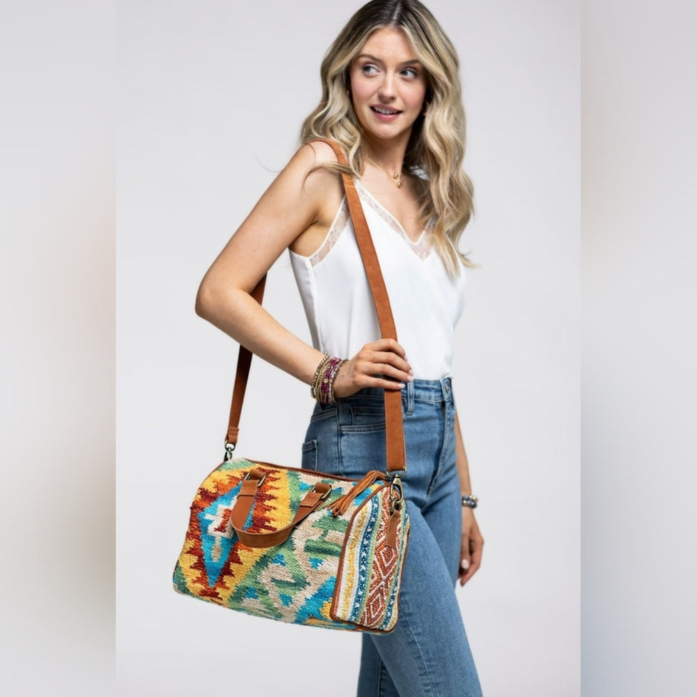 Handmade Boho Chic Satchel / Boston Bag - Navajo Aztec Inspired Design