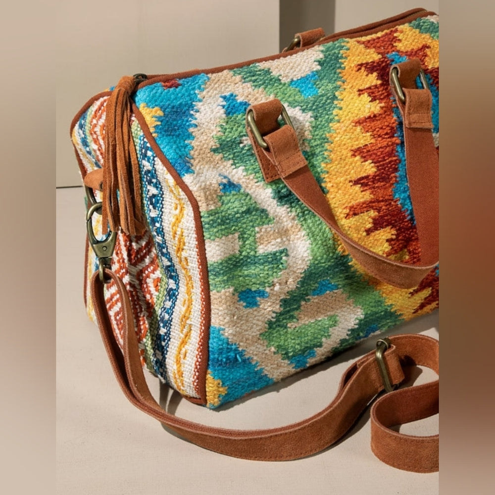 Handmade Boho Chic Satchel / Boston Bag - Navajo Aztec Inspired Design