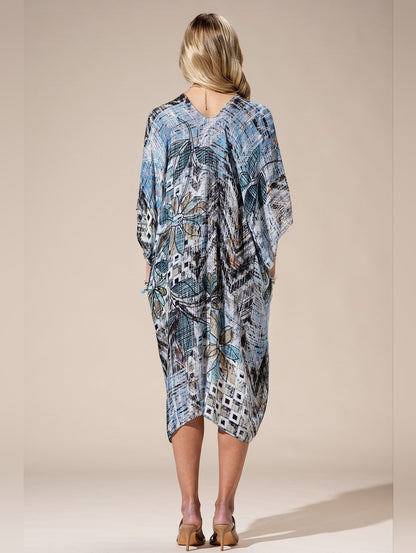 Abstract Boho Floral Open Front Kimono or Swimsuit Coverup Lightweight NWT