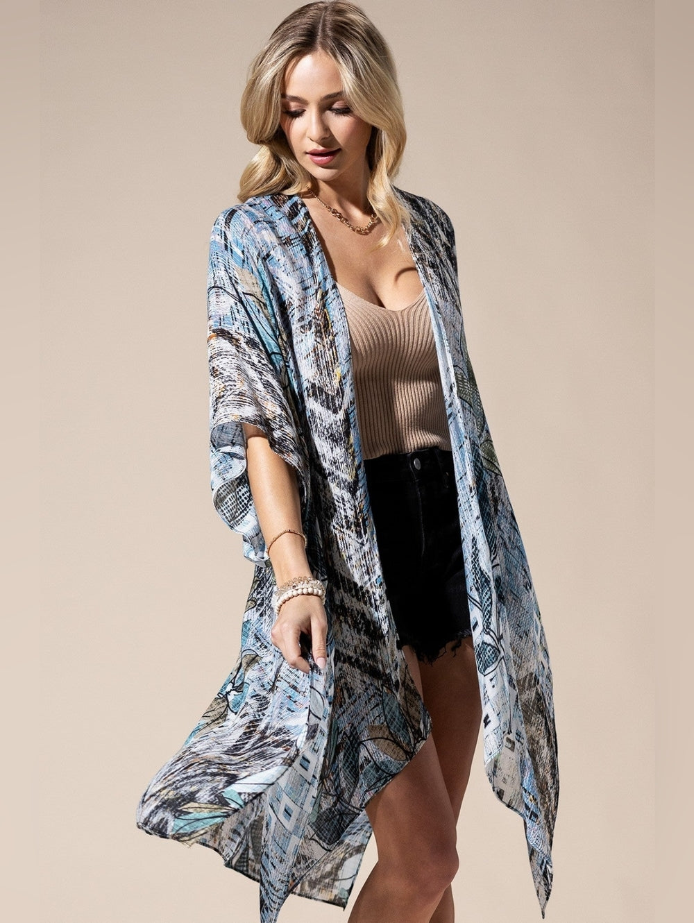 Abstract Boho Floral Open Front Kimono or Swimsuit Coverup Lightweight NWT