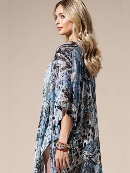 Abstract Boho Floral Open Front Kimono or Swimsuit Coverup Lightweight NWT