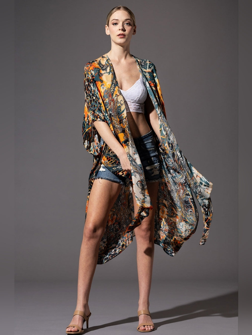 Stunning & Artfully Printed Kimono / Swimsuit Coverup Intricate Paisley Motifs