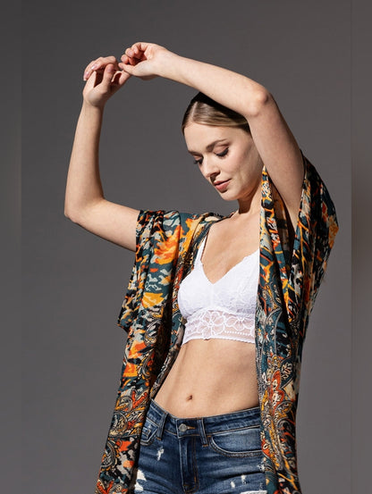 Stunning & Artfully Printed Kimono / Swimsuit Coverup Intricate Paisley Motifs