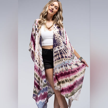 Tie-dye Kimono Maroon Multi Color Swimsuit Coverup / Kimono - Lightweight Silky