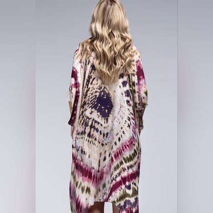 Tie-dye Kimono Maroon Multi Color Swimsuit Coverup / Kimono - Lightweight Silky