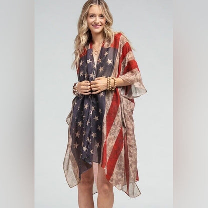 Vintage American Flag Coverup Kimono w/ Side Slits - Great for Patriotic Events!