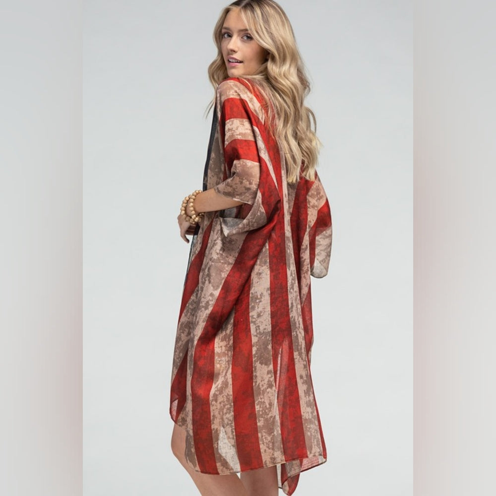 Vintage American Flag Coverup Kimono w/ Side Slits - Great for Patriotic Events!